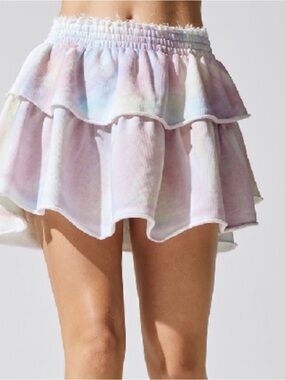 LoveShackFancy Pastel Tie-Dye Ruffle Skirt in Pink and Cream